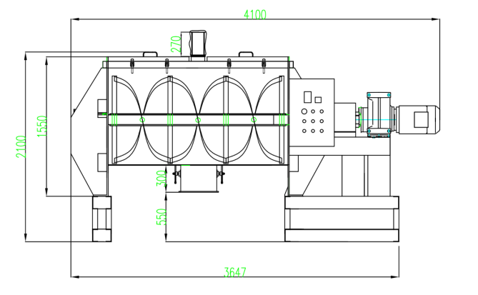 200 L ribbon blender machine dimensions illustration