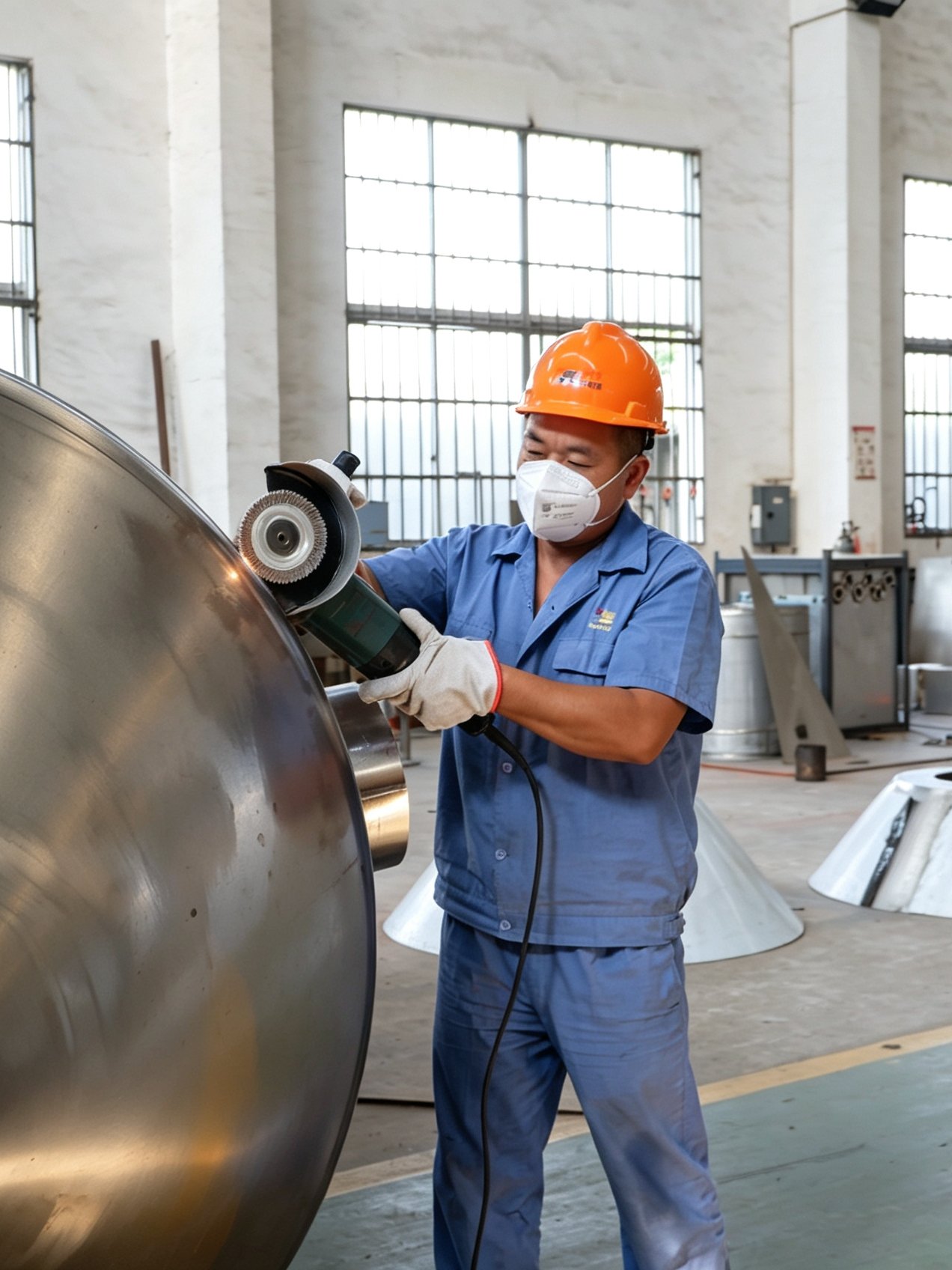 Engineer inspecting sludge drying equipment