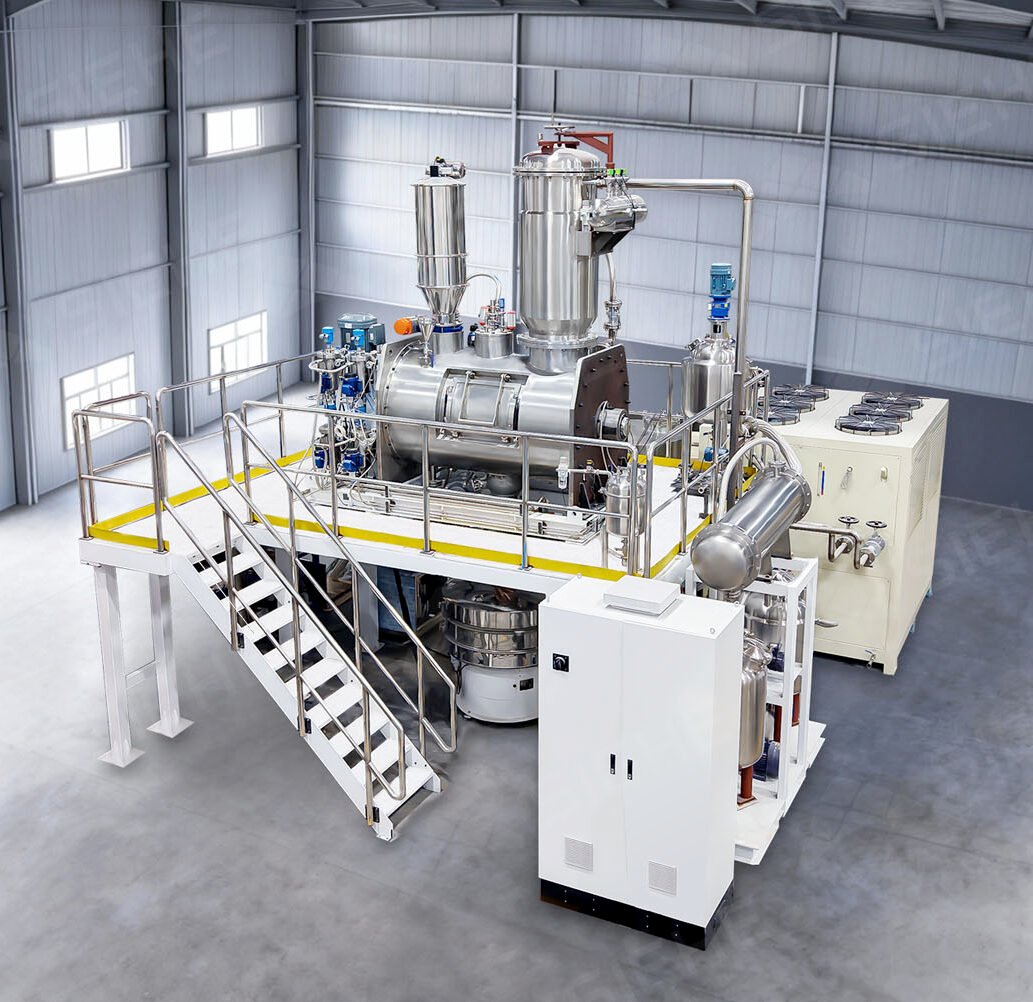 Typical vacuum drying system flowchart including dryer, dust filtration, condenser, and vacuum pump