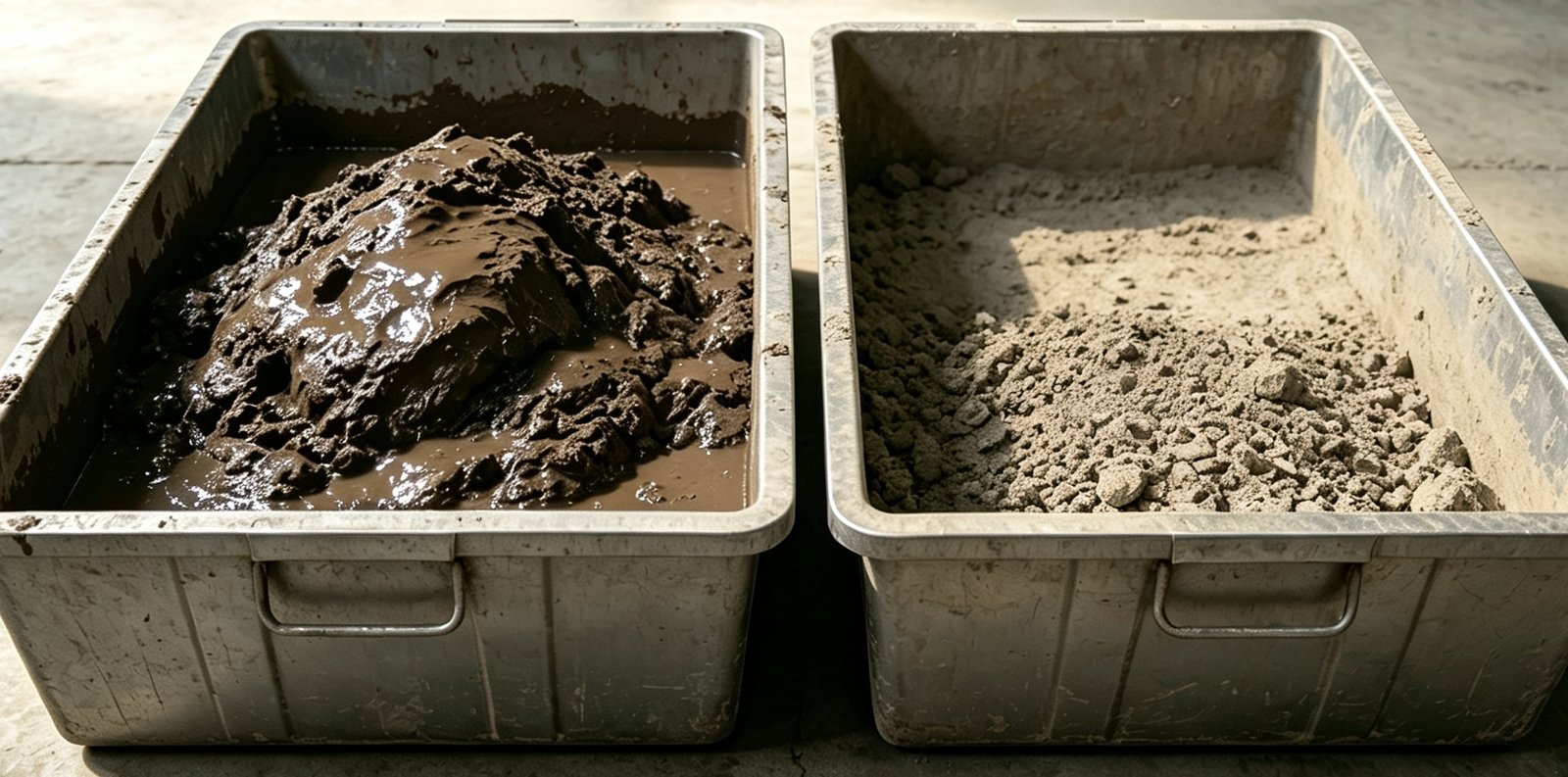 Volume comparison of wet vs. dried sludge in the same size bin
