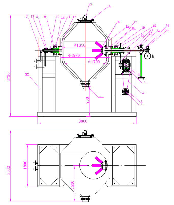 Illustration distinguishing dryer vessel volume from material fill volume