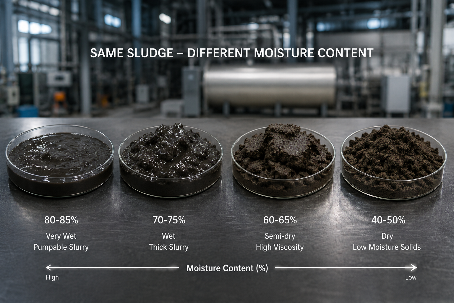 Comparison of sludge samples with different moisture and consistency