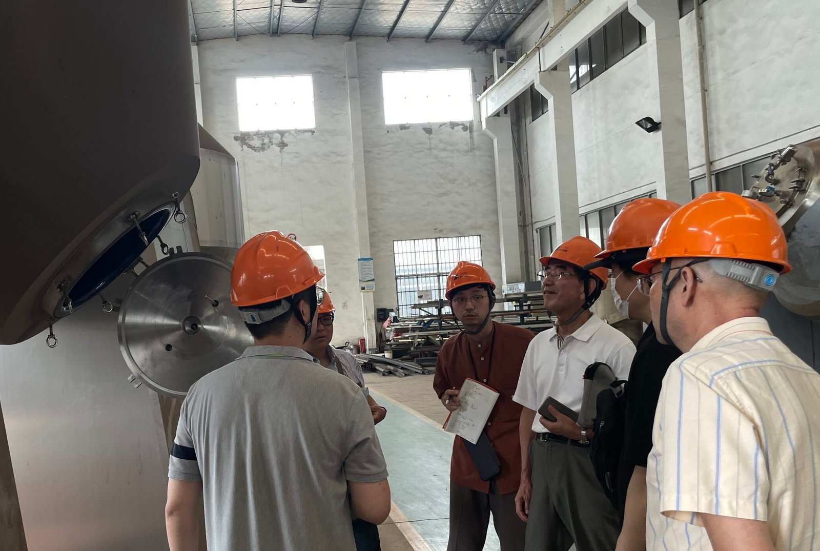 Double cone vacuum dryer prepared for inspection and shipment