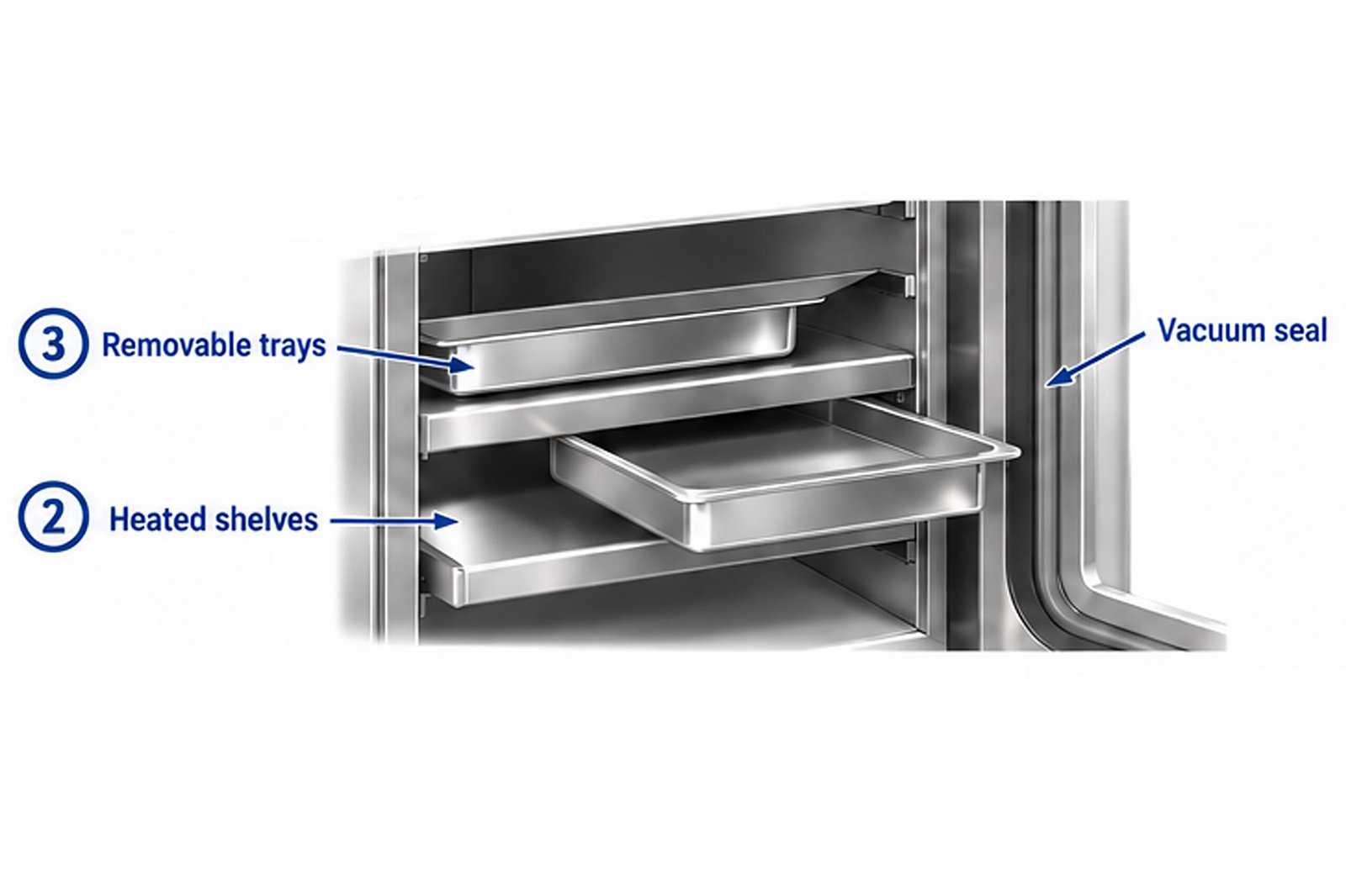 Detailed view of the vacuum tray dryer components