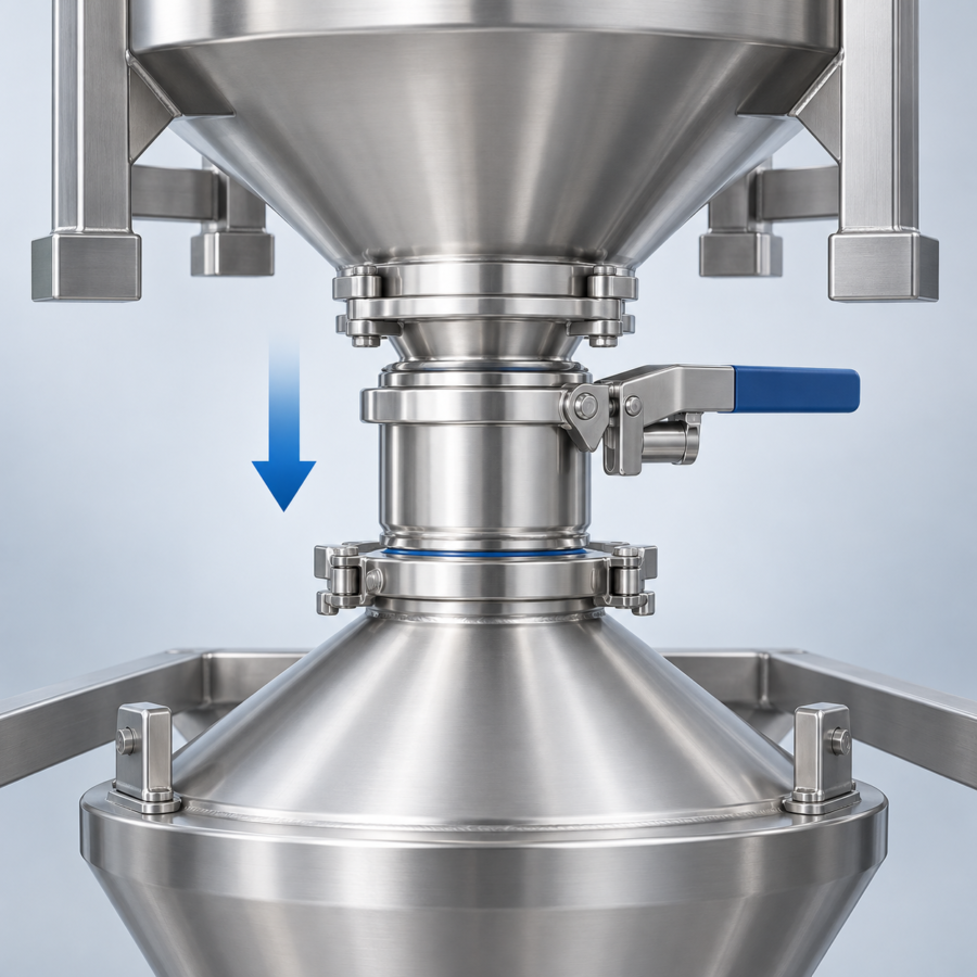 Closed dust-free transfer interface with butterfly valve