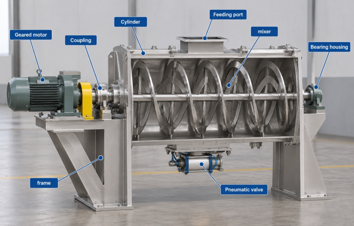 Cross-section diagram of vacuum rake dryer showing agitator and jacket